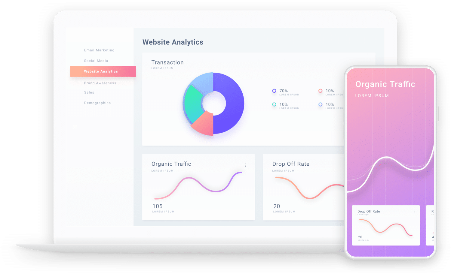 Illustration of Laptop and Phone Tracking Advertising Analytics